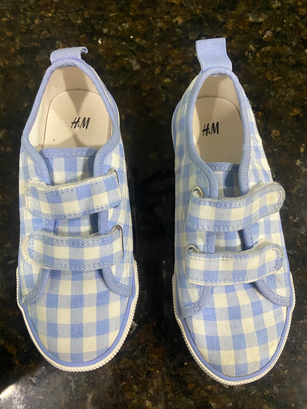 H&M Light Blue and White Gingham Velcro Kids Sneakers